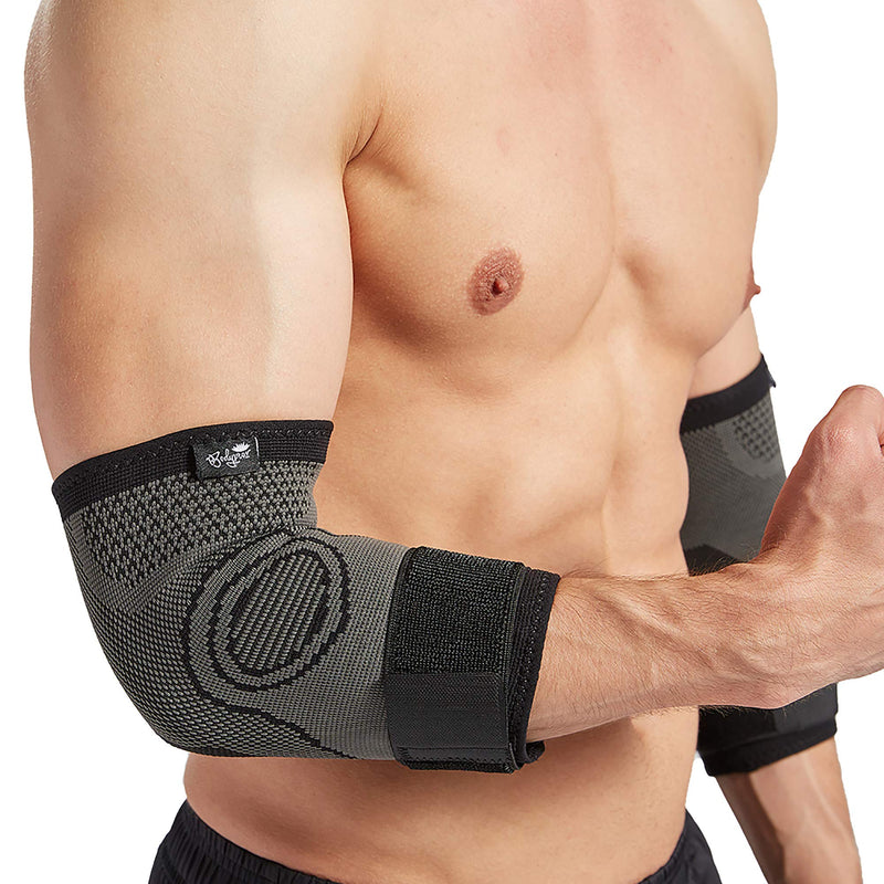 Bodyprox Elbow Brace with Strap for Tendonitis 2 Pack, Tennis Elbow Compression Sleeves, Golf Elbow Treatment (Large) Large - BeesActive Australia