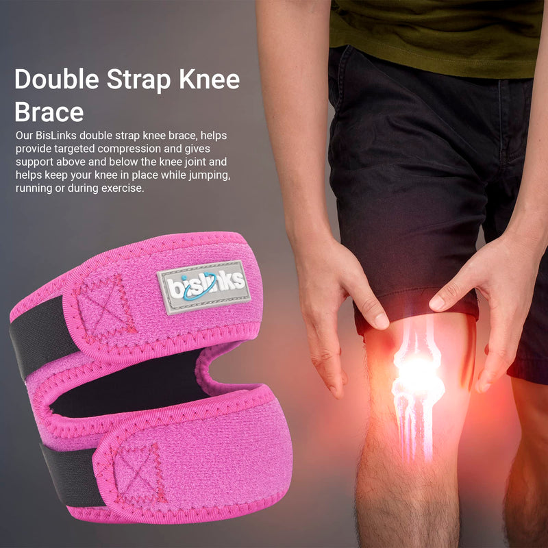 BisLinks Patella Tendon Knee Strap Supports - Arthritis Pain Relief Adjustable Knee Brace Pads | for Exercise, Running, Tennis Injury Recovery | Men & Women | Pink with Mesh Laundry Bag| 1 Count (Pack of 1) - BeesActive Australia
