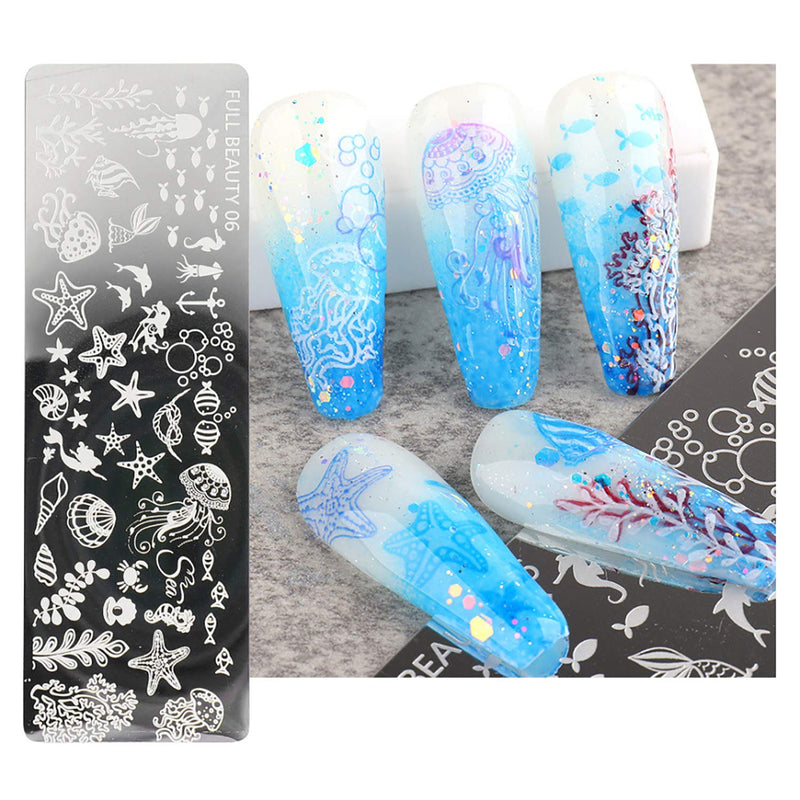 Nail Stamping Plate Set 5sheet Nail Printing Plate + 1 Stamp + 1 Scraper Heart Rose Leaf Flower Undersea Animal Template Pattern Manicure Tool Diy Design Decorative Nail Art - BeesActive Australia