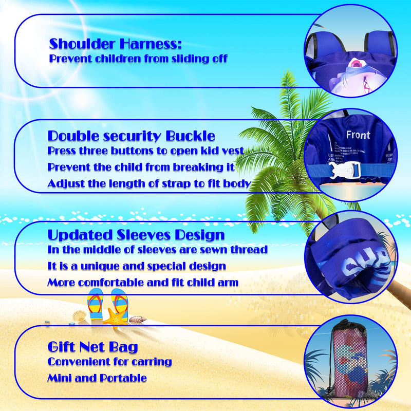 Elejolie Kid Swim Vest for Child Learn Swiming Training,Infant Safety Swim Aid Jacket for Toddler 2 3 4 5 6 Years Old ,Arm Wings for Baby 22-66lbs Shark - BeesActive Australia
