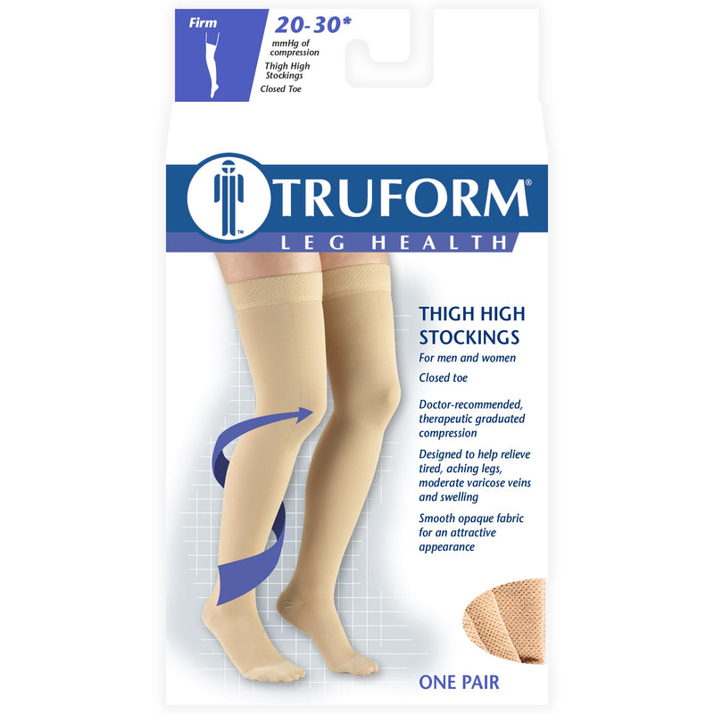 Truform 20-30 mmHg Compression Stockings for Men and Women, Thigh High Length, Dot Top, Closed Toe, Beige, Large - BeesActive Australia