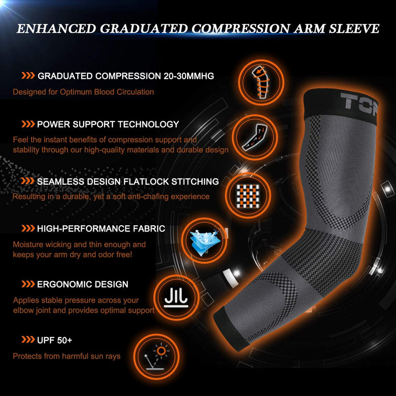 TOFLY® Compression Arm Sleeve, 1 Pair for Unisex, 20-30mmHg Graduated Compression Elbow Sleeve for Recovery, Pain Relief, Supports Muscles & Joints, Tennis Elbow & Golfers Brace, Edema, Swelling XXL Black - BeesActive Australia