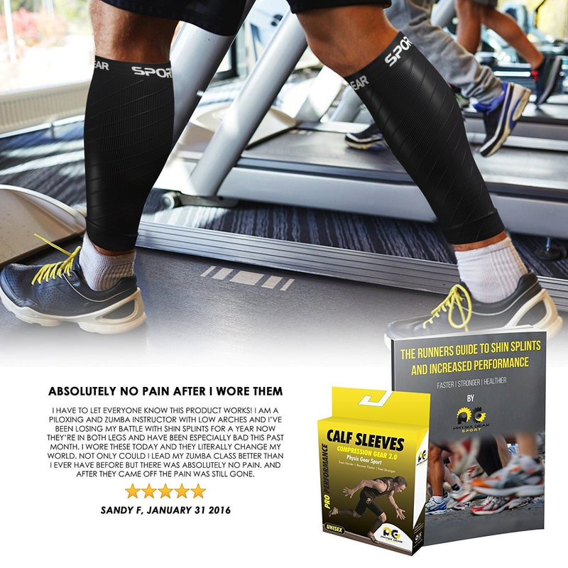 Physix Gear Sport Compression Calf Sleeves for Men & Women (20-30mmhg) - Best Footless Compression Socks for Shin Splints, Running, Leg Pain, Nurses & Maternity Pregnancy - Increase Blood Circulation S/M - M/L | 12" - 16" Calf Black (1 Pair) - BeesActive Australia