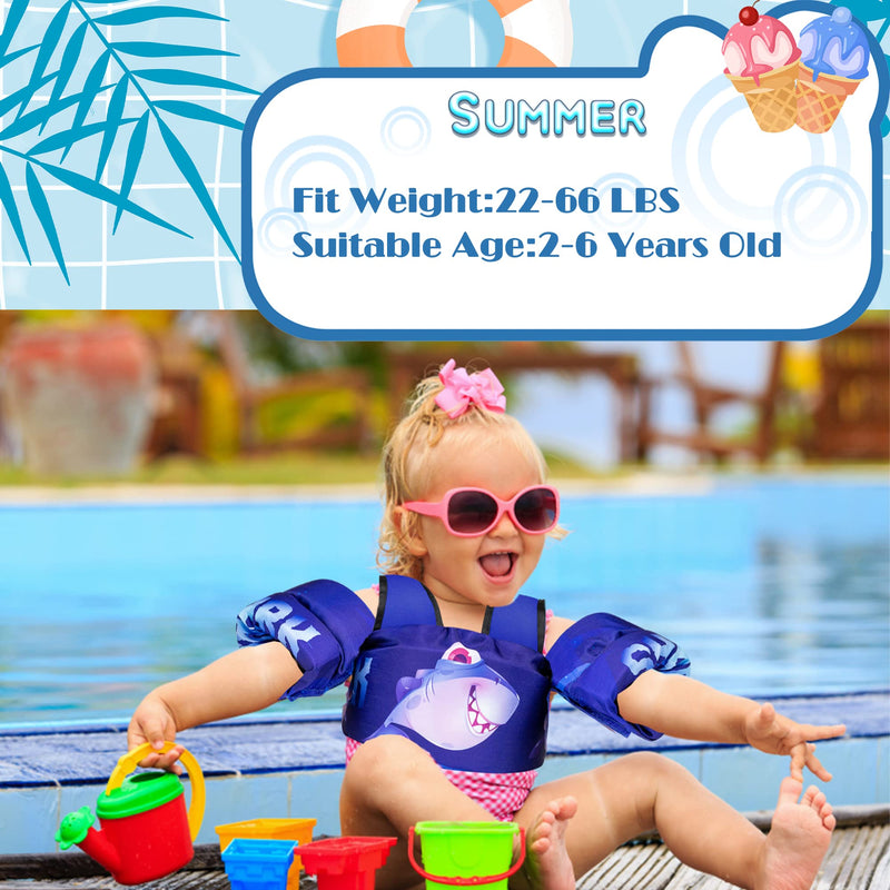 Elejolie Kid Swim Vest for Child Learn Swiming Training,Infant Safety Swim Aid Jacket for Toddler 2 3 4 5 6 Years Old ,Arm Wings for Baby 22-66lbs Shark - BeesActive Australia