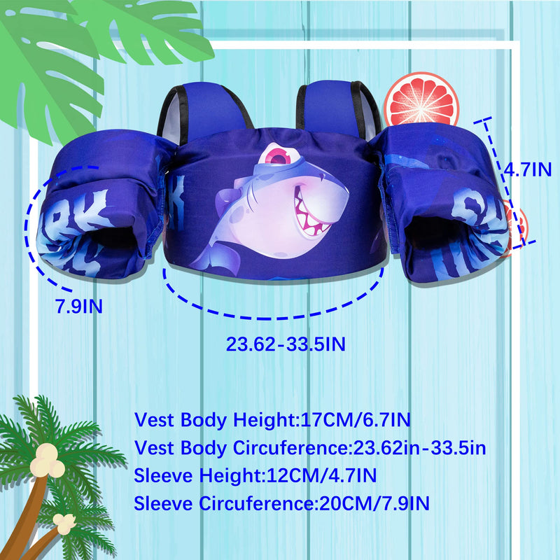 Elejolie Kid Swim Vest for Child Learn Swiming Training,Infant Safety Swim Aid Jacket for Toddler 2 3 4 5 6 Years Old ,Arm Wings for Baby 22-66lbs Shark - BeesActive Australia