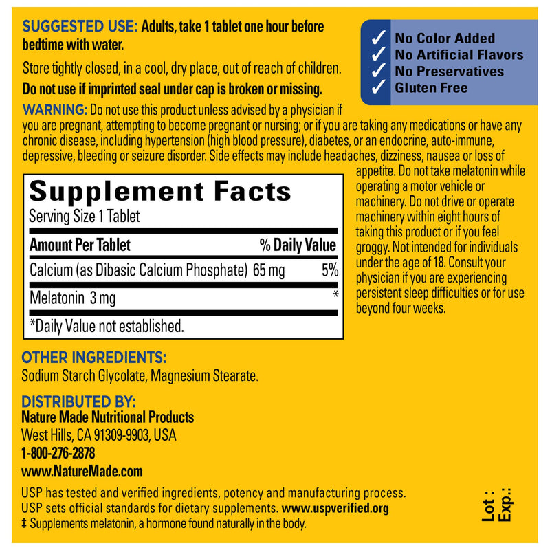 Nature Made Melatonin 3 mg Tablets, 240 Count Value Size for Supporting Restful Sleep 240 Count (Pack of 1) - BeesActive Australia