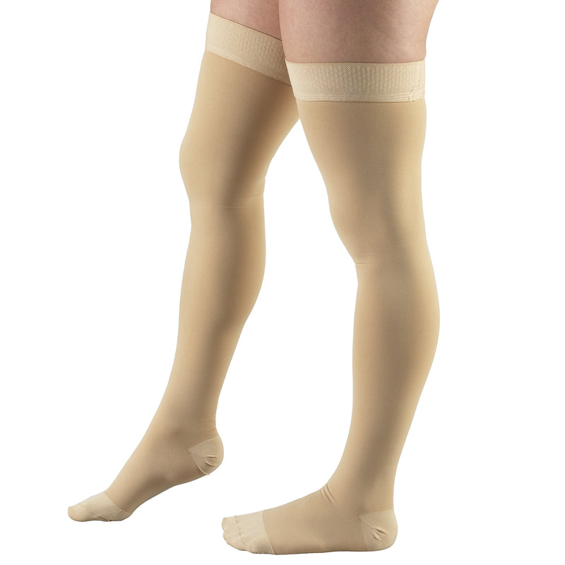 Truform 20-30 mmHg Compression Stockings for Men and Women, Thigh High Length, Dot Top, Closed Toe, Beige, Large - BeesActive Australia