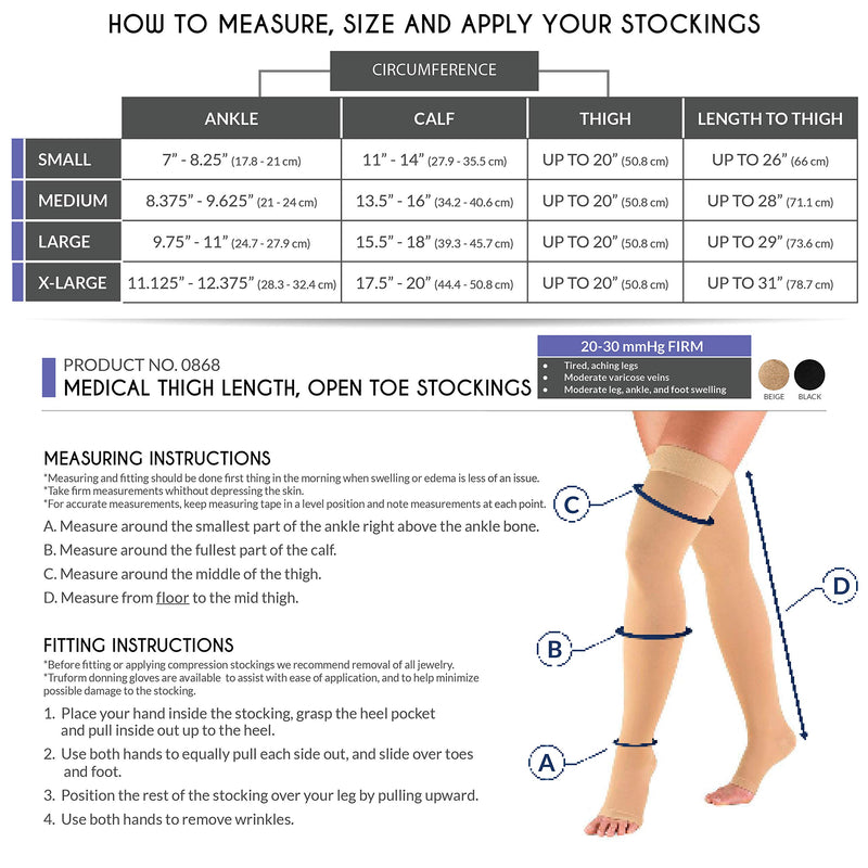 Truform 20-30 mmHg Compression Stockings for Men and Women, Thigh High Length, Dot-Top, Open Toe, Beige, Medium - BeesActive Australia