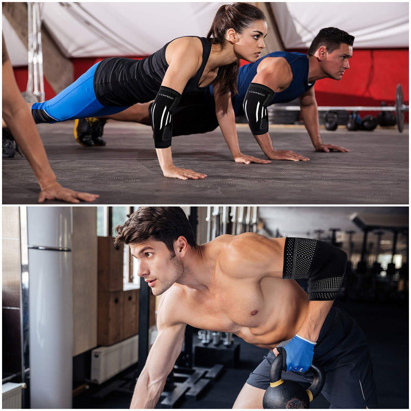 Compress Pro Medium Elbow Support Brace (1 Sleeve) - Compression Arm Splint for Tennis Elbow, Golfers Elbow, Weightlifting, Tendonitis, Sports/Fitness Injuries - Joint Relief Treatment for Men & Women - BeesActive Australia