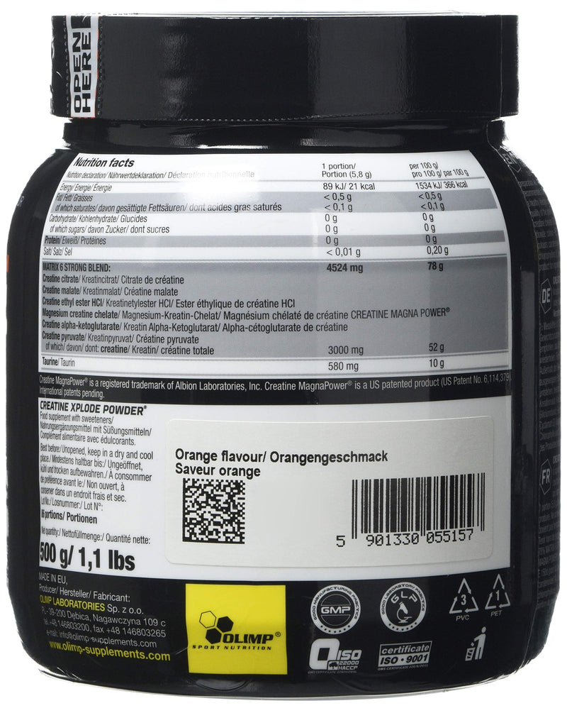 Olimp Labs Creatine Xplode Powder, Orange Flavour, 500 g Creatine Xplode Powder 500 g - Orange 500 g (Pack of 1) - BeesActive Australia
