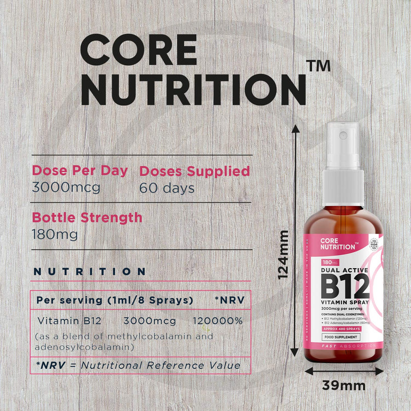 Vitamin B12 Spray 3000mcg High Strength 60ml for 60 Day Supply