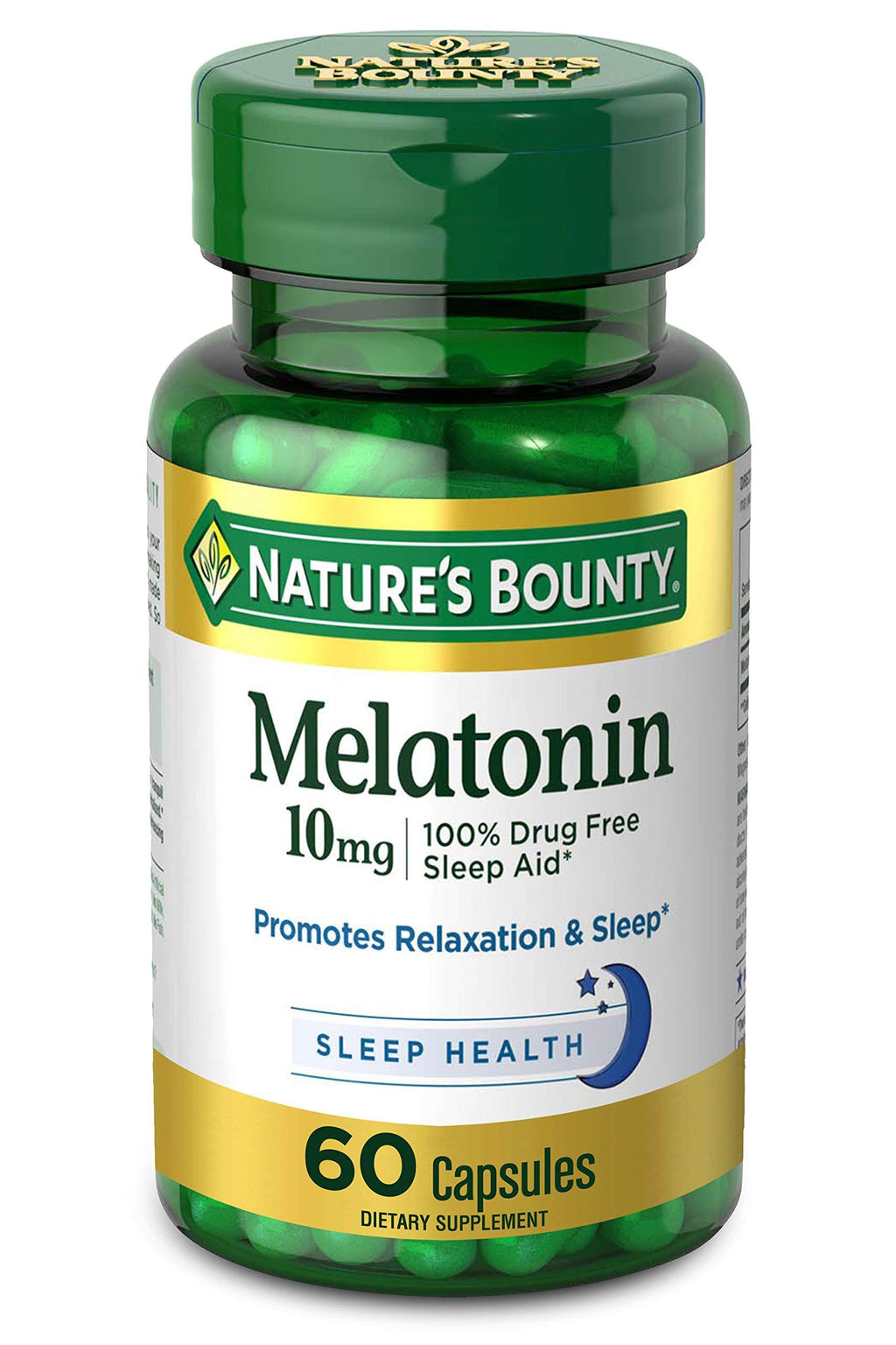 Melatonin by Nature's Bounty, 100% Drug Free Sleep Aid, Dietary Supplement, Promotes Relaxation and Sleep Health, 10mg, 60 Capsules 60 Count (Pack of 1) - BeesActive Australia