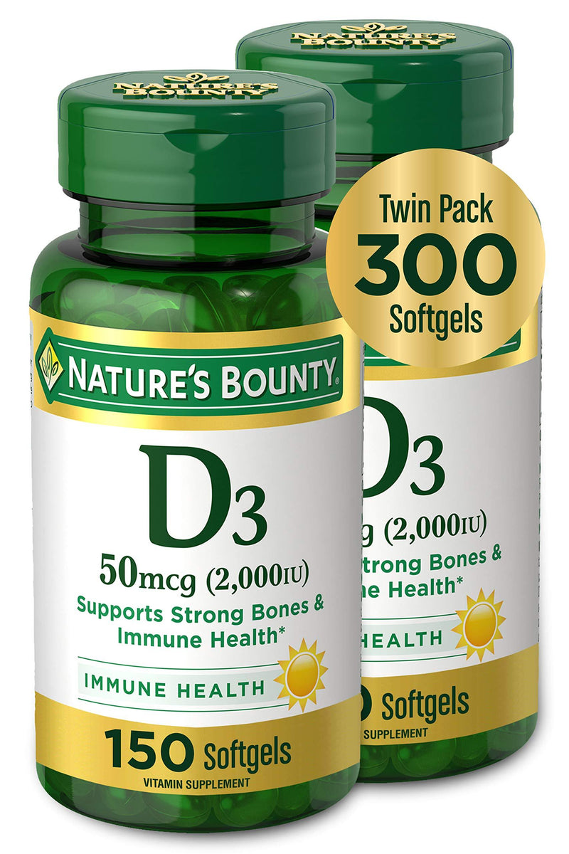 Vitamin D3 by Nature's Bounty, Vitamin Supplement, Supports Immune System and Bone Health, 50mcg, 2000IU,150 Count (Pack of 2) - BeesActive Australia