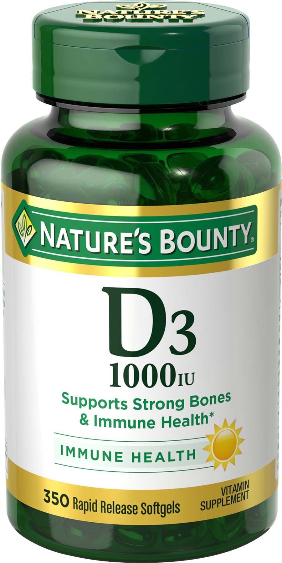 Vitamin D3 by Nature’s Bounty for immune support. Vitamin D3 provides immune support and promotes healthy bones. 1000IU, 350 Softgels 350 Count (Pack of 1) - BeesActive Australia