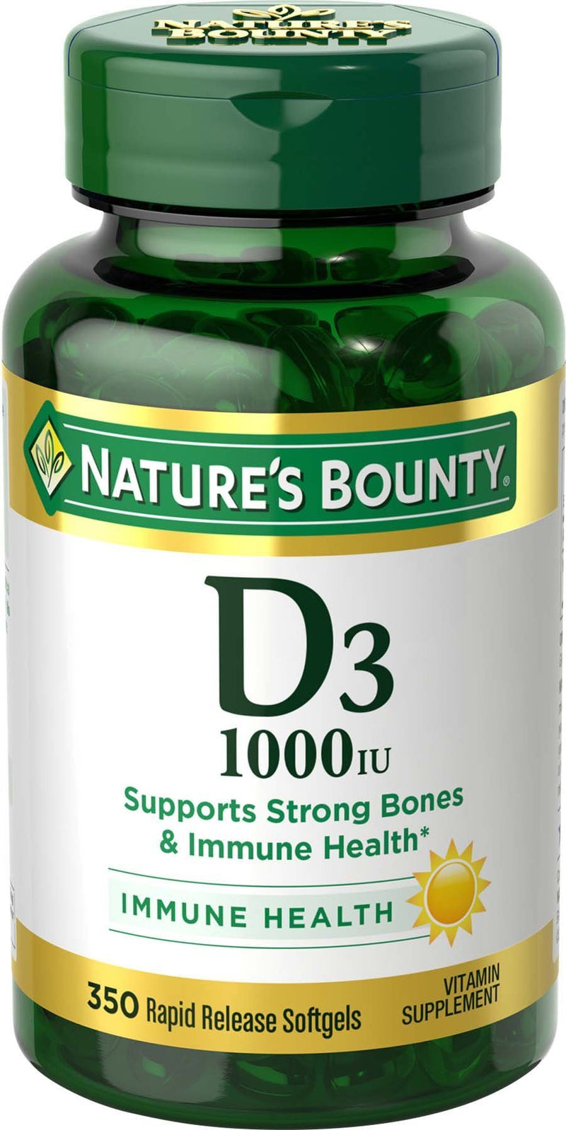 Vitamin D3 by Nature’s Bounty for immune support. Vitamin D3 provides immune support and promotes healthy bones. 1000IU, 350 Softgels 350 Count (Pack of 1) - BeesActive Australia