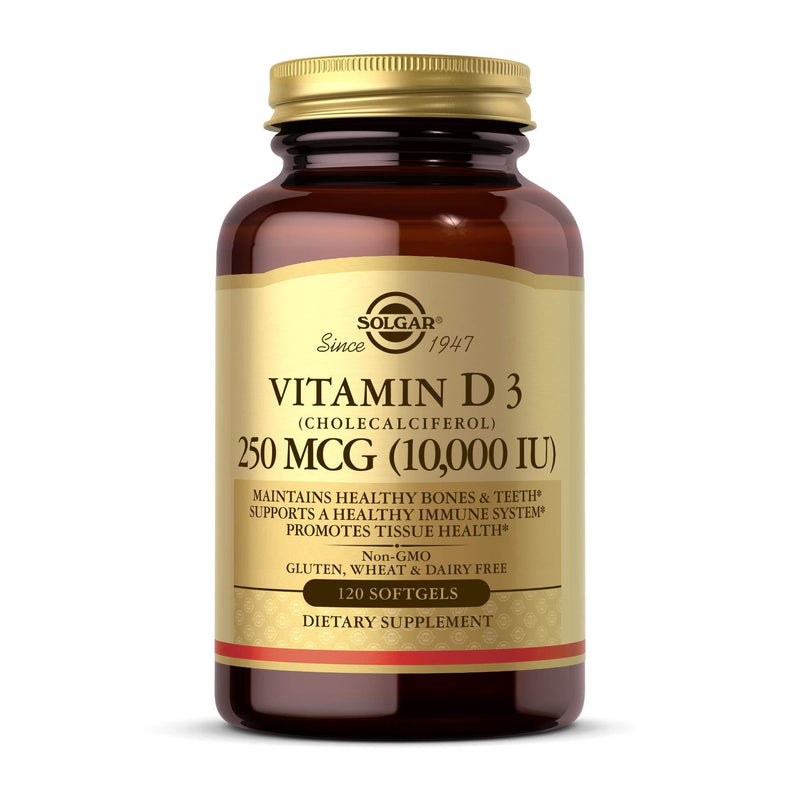 Solgar Vitamin D3 (Cholecalciferol) 250 MCG (10,000 IU), 120 Softgels - Helps Maintain Healthy Bones & Teeth - Immune System Support - Non GMO, Gluten Free, Dairy Free - 120 Servings - BeesActive Australia