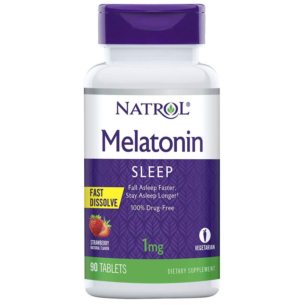 Natrol Melatonin Fast Dissolve Tablets, Helps You Fall Asleep Faster, Stay Asleep Longer, Easy to Take, Dissolves in Mouth, Strengthen Immune System, Maximum Strength, Strawberry Flavor, 1mg, 90 Count F/D Tablets 90 Count (Pack of 1) - BeesActive Australia