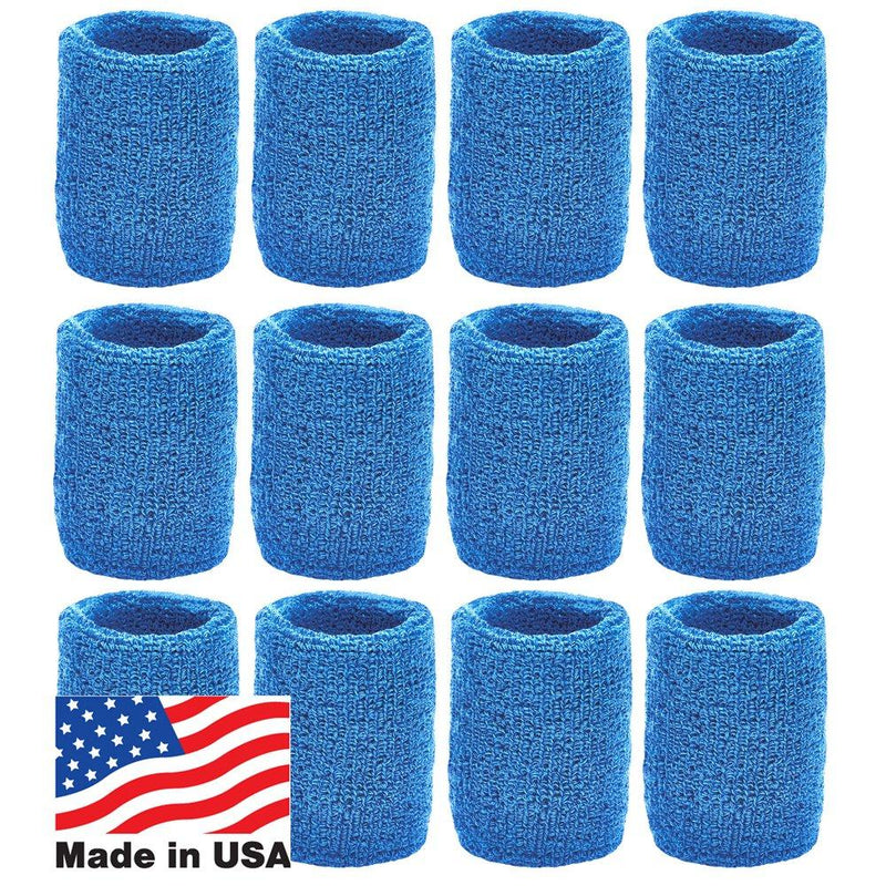 Unique Sports Wristbands / Sweatbands Pack of 12 (6 pair) Blue - BeesActive Australia