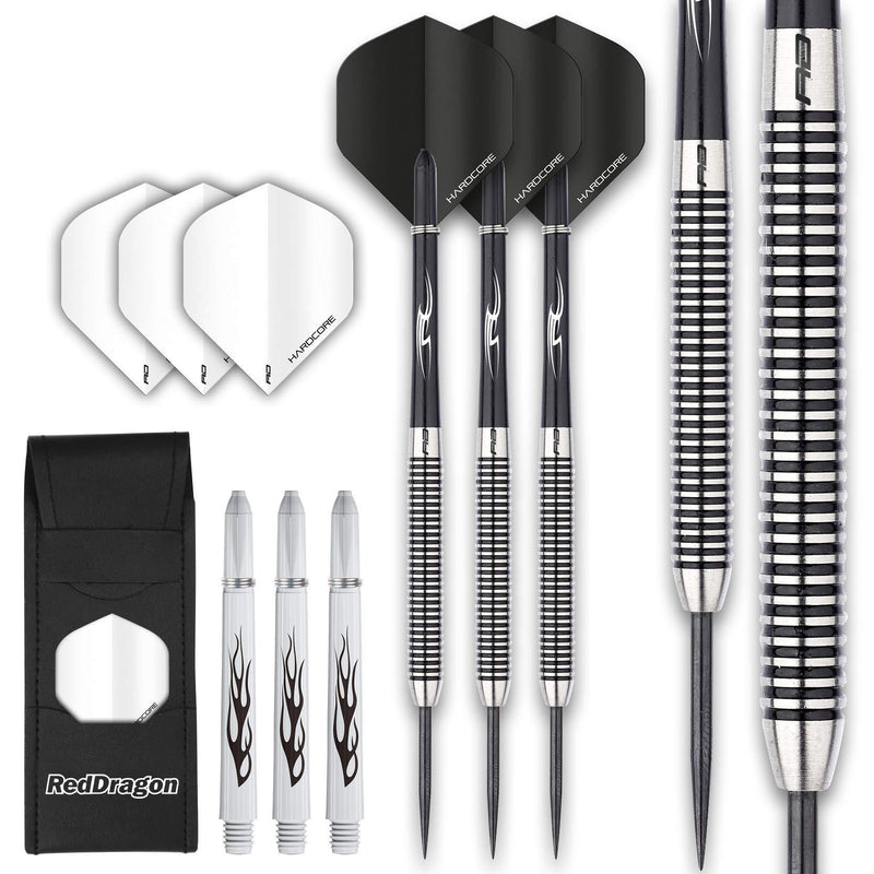 Pegasus Tungsten Steel Darts Set - 21g, 22g, 24g, 26g, 28g, 30g - Black Red Dragon Stems and Black Flights 21.0 Grams - BeesActive Australia