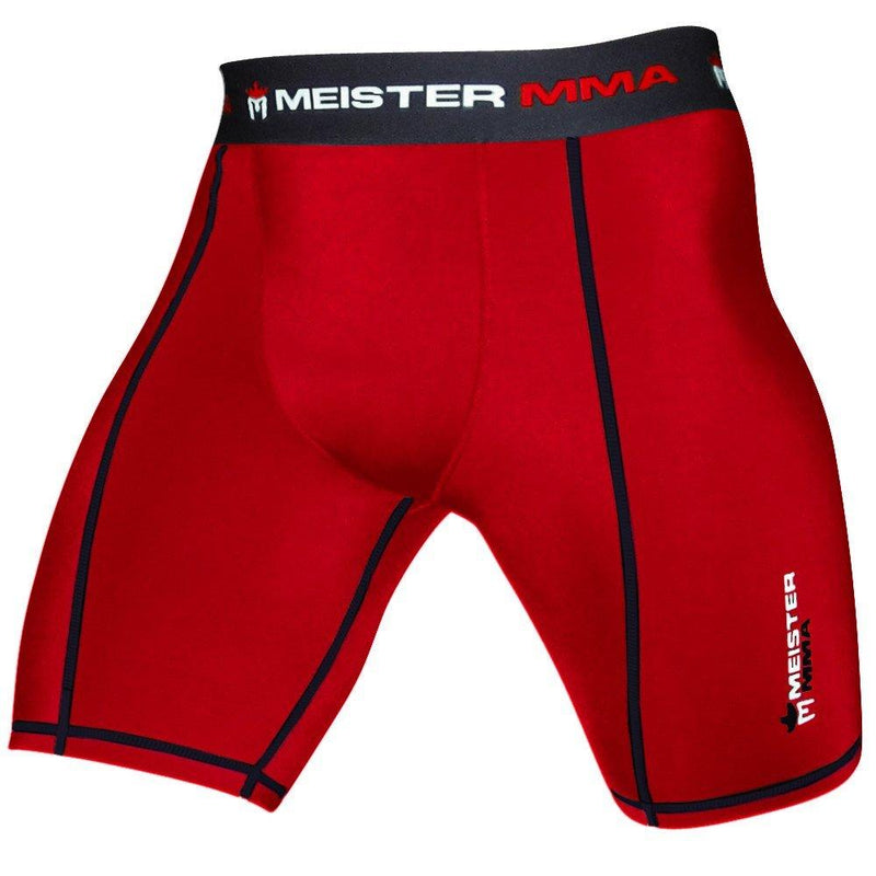 Meister MMA Compression Rush Fight Shorts w/Cup Pocket Red 34-35 - BeesActive Australia