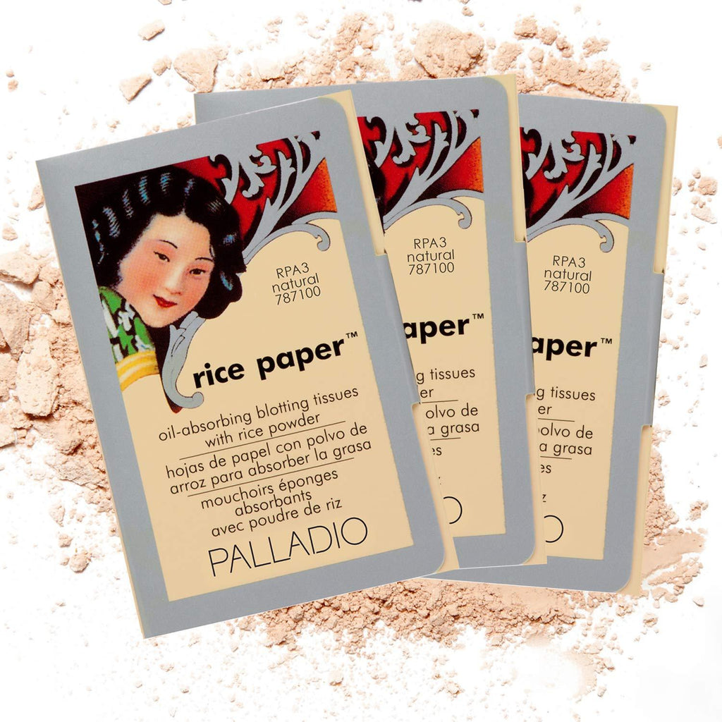 Palladio Rice Paper Facial Tissues for Oily Skin, Face Blotting Sheets Made from Natural Rice, Oil Absorbing Paper with Rice Powder, 2 Sided, Instant Results, Natural, 40 Count, Pack of 3 (RPA3) - BeesActive Australia