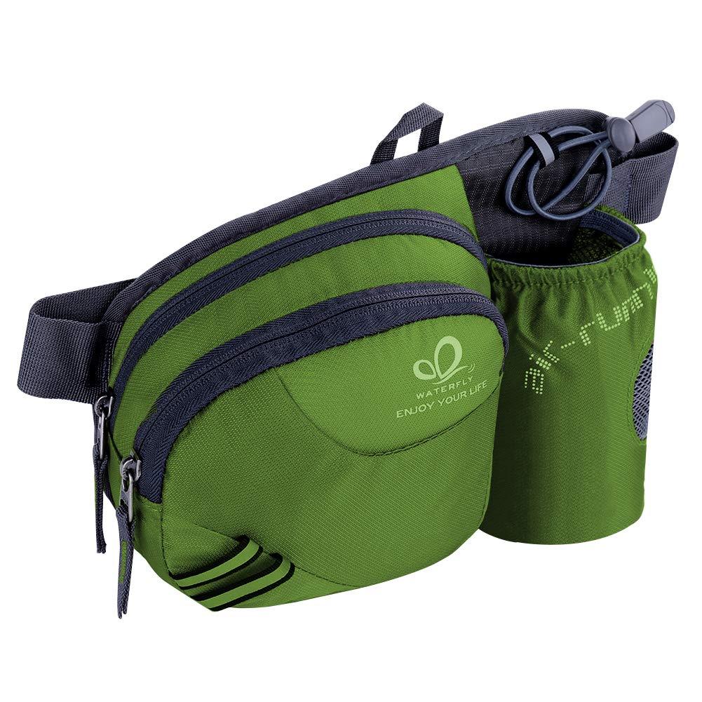 WATERFLY Hiking Waist Bag Fanny pack with Water Bottle Holder for Men Women Running & Dog Walking Can Hold iPhone8 Plus Screen Size 6.5inch Army Green - BeesActive Australia