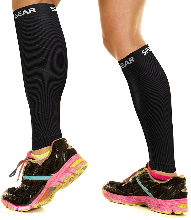 Physix Gear Sport Compression Calf Sleeves for Men & Women (20-30mmhg) - Best Footless Compression Socks for Shin Splints, Running, Leg Pain, Nurses & Maternity Pregnancy - Increase Blood Circulation S/M - M/L | 12" - 16" Calf Black (1 Pair) - BeesActive Australia