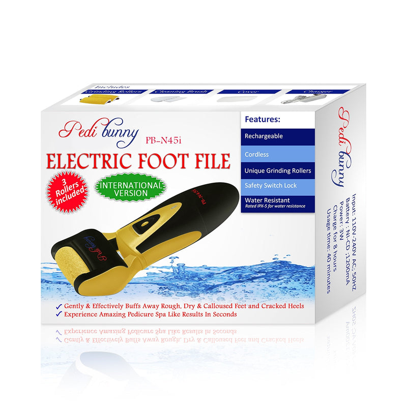 Electric Foot Callus Remover: Rechargeable Pedicure Tools for Men by BlueOrchids - 3 Rollers Professional Spa Electronic Micro Pedi Feet File Care Best for Hard Cracked Skin and Powerful Exfoliation Gold - BeesActive Australia