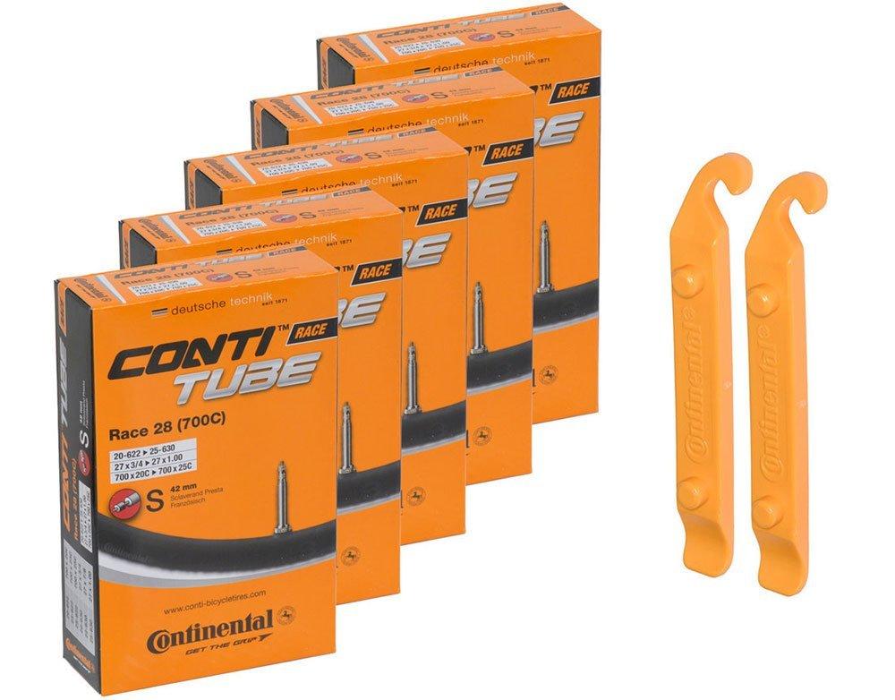 Continental Bicycle Tubes Race 28 700x20-25 S42 Presta Valve 42mm Bike Tube Super Value Bundle (Pack of 5 Conti tubes & 2 Conti tire lever) Original Version - BeesActive Australia