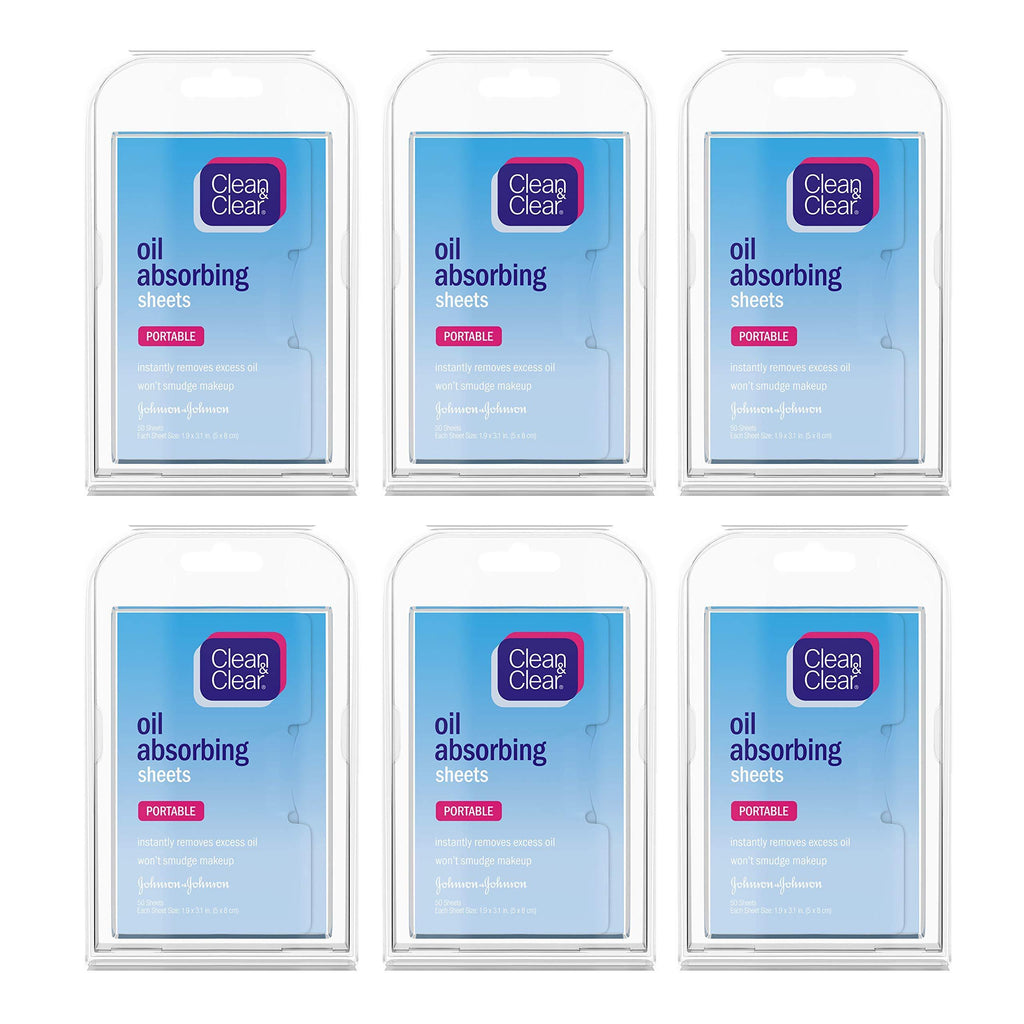Clean & Clear Oil Absorbing Facial Sheets, Portable Blotting Papers for Face & Nose, Blotting Sheets for Oily Skin to Instantly Remove Excess Oil & Shine, Absorbing Blotting Papers, 50 ct (Pack of 6) - BeesActive Australia