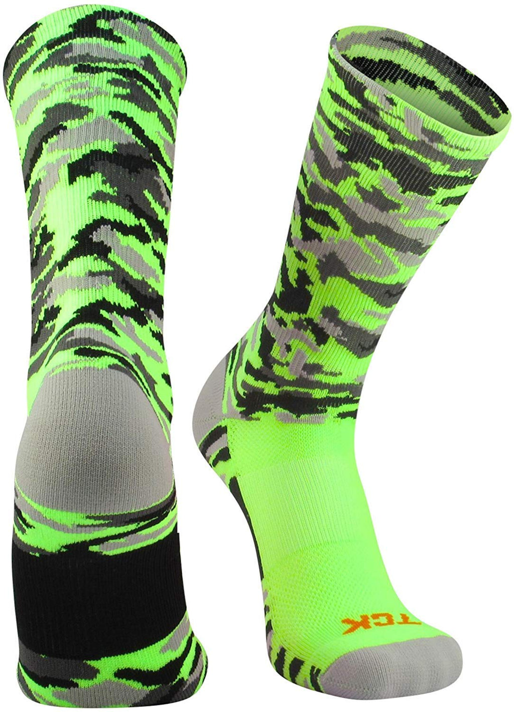TCK Sports Elite Woodland Camo Performance Crew Socks Medium Neon Green Camo - BeesActive Australia