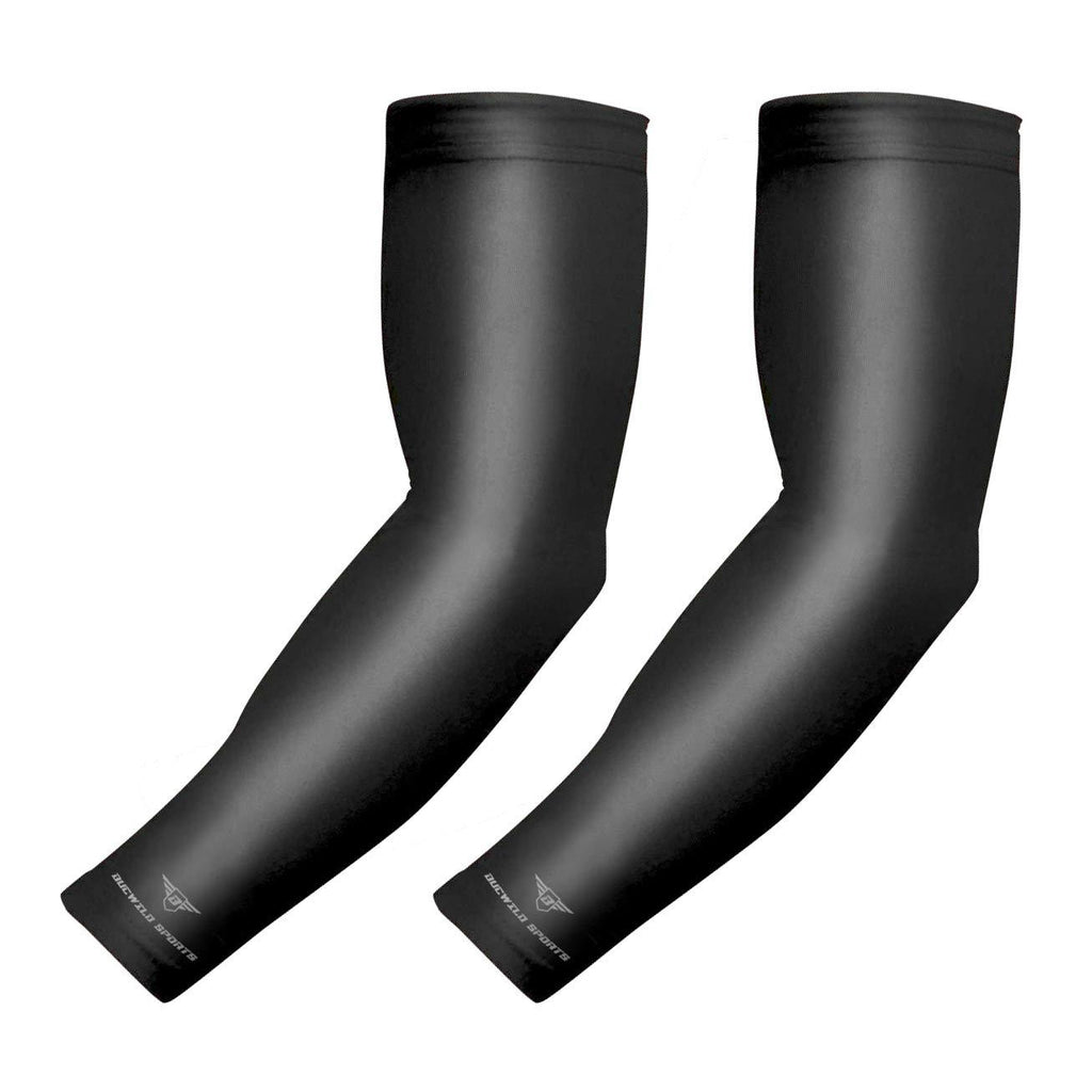 1 Pair Bucwild Sports Arm Cooling Sun Protection Compression Arm Sleeves - Youth & Adult Sizes - Baseball Basketball Golf Tennis Running Black Large (Adult) - BeesActive Australia