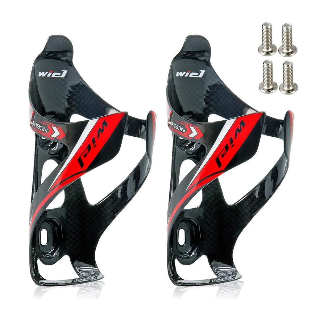 Wiel Full Carbon Fiber Bicycle Bike Light Drink Water Bottle Cage Holder 2Pcs Black Red - BeesActive Australia