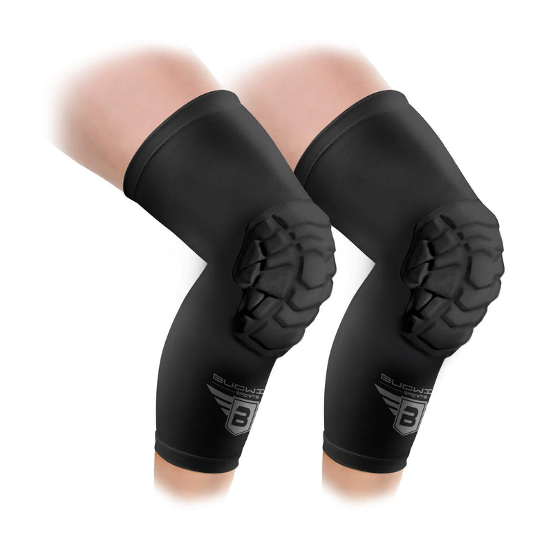 Bucwild Sports Knee Pads/Padded Compression Pro Knee Sleeves (1 Pair) Youth & Adult Sizes - Basketball Wrestling Volleyball Black White Red Blue Adult XL - BeesActive Australia