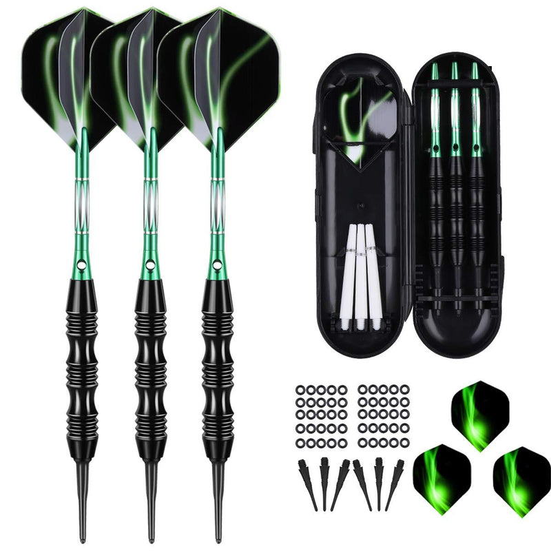 sanfeng Professional Soft Tip Darts Set 20 Grams W/ 50 O-Rings- 30 Darts Plastic Tip + Green Aluminum Shafts + 6 Standard Flights + Portable Case for Electronic Dart Board - BeesActive Australia