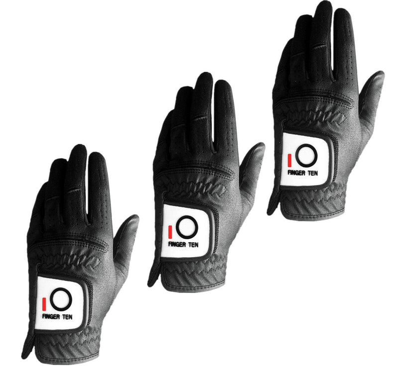 FINGER TEN Mens Golf Glove Rain Grip Value 3 Pack, Black White Left Hand Fit Right Handed Golfer, All Weather Durable Grip Size Small Medium Large XL - BeesActive Australia