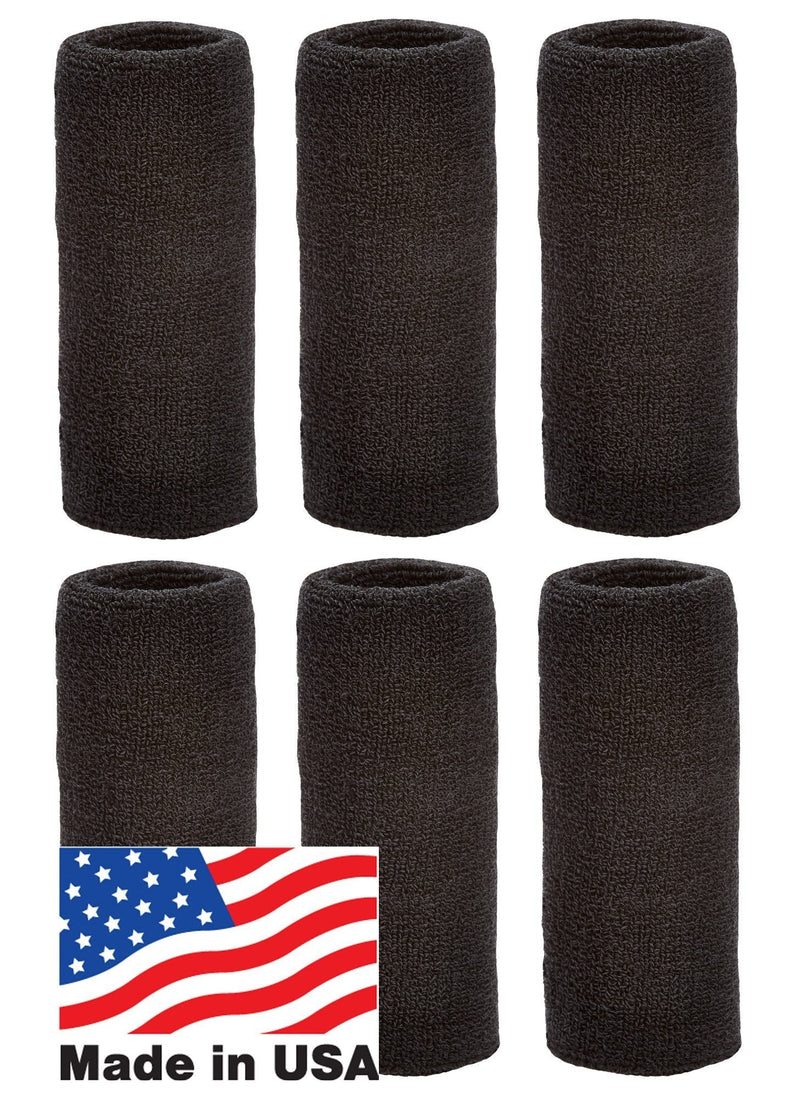 Unique Sports 6-Inch Long Wrist Towel Wristbands (6 Pack) Black - BeesActive Australia