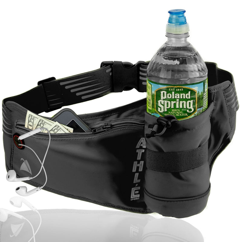 Athle Sport Running Belt with Vertical Bottle Pocket Black - BeesActive Australia