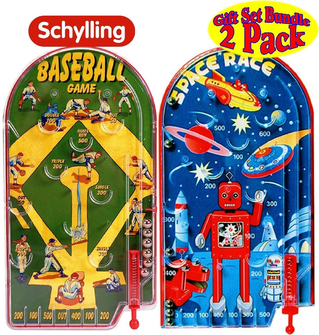 Schylling Classic 10" Pinball Games Space Race & Home Run! Baseball Gift Set Bundle - 2 Pack - BeesActive Australia