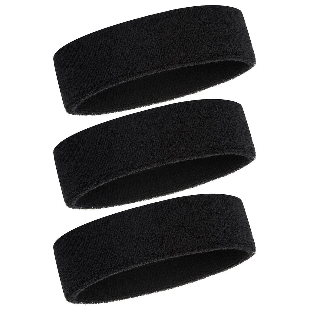 ONUPGO Sweatband Headbands/Wristbands for Men & Women - 3PCS/6PCS/12PCS Sports Headbands Moisture Wicking Athletic Cotton Terry Cloth Wristbands Head Band 3 Headbands - Black - BeesActive Australia