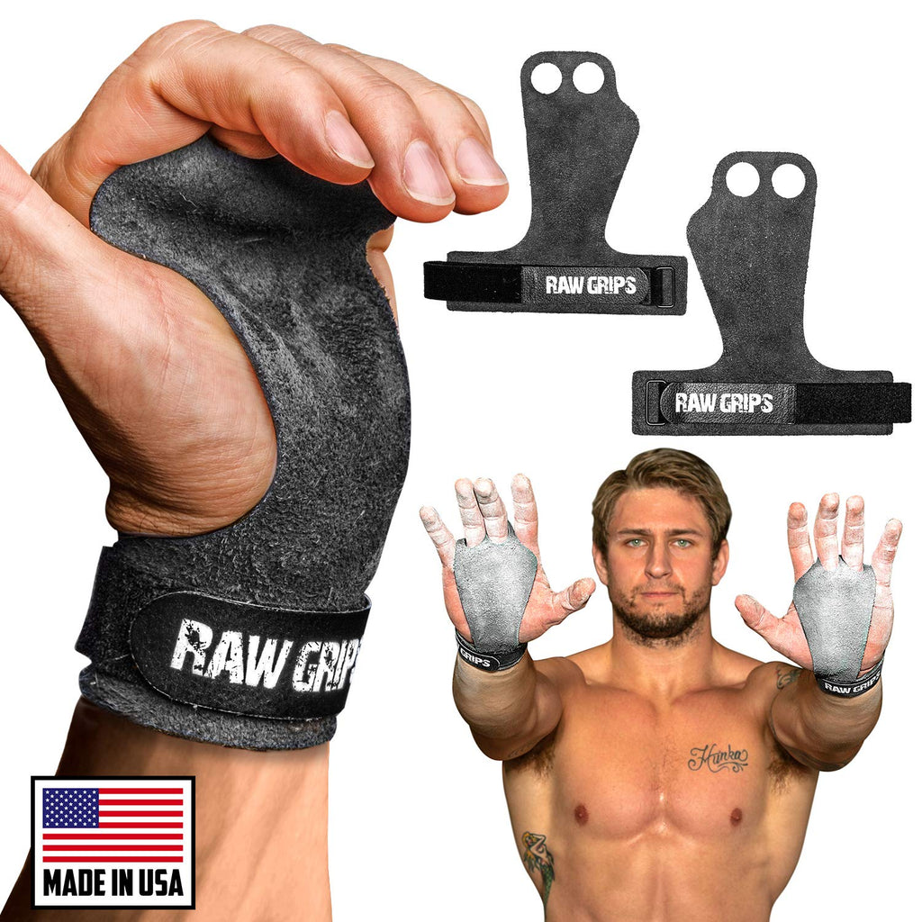 JerkFit RAW Grips 2 Finger Leather Hand Grips for Weightlifting, Calisthenics, Pull Ups, WODs, Gymnastics, and Cross Training, with Full Palm Protection to Prevent Rips & Blisters Small - BeesActive Australia