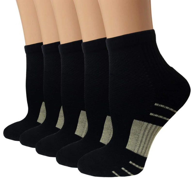 Copper Compression Running Socks For Men & Women-5/10 Pairs-Fit for Athletic,Travel& Medical A01-5 Black Small / Medium - BeesActive Australia
