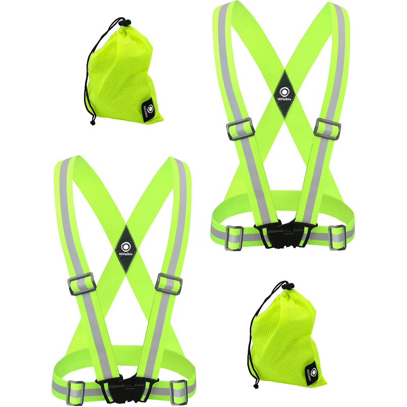 HiVisible Reflective Vest with Reflective Bands - Reflective Running Gear for Men and Women for Night Running, Biking, Walking. Reflective Running Vest, Safety Straps, Reflector Strips 2 x Green Vests - BeesActive Australia