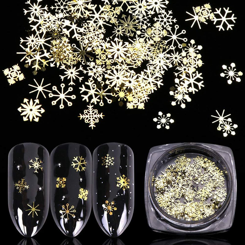 90pcs/box 3D Snowflakes Gold Metal Slices Nail Art Sequins Christmas Decorations Nail Polish Thin Sticker Designs Manicure (Gold) - BeesActive Australia