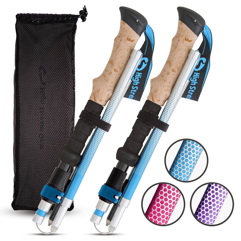 High Stream Gear Women's Walking Sticks, 2 Lightweight Foldable Hiking & Trekking Poles, Adjustable Quick Lock Collapsible Folding Poles Light Blue 115cm-135cm - BeesActive Australia
