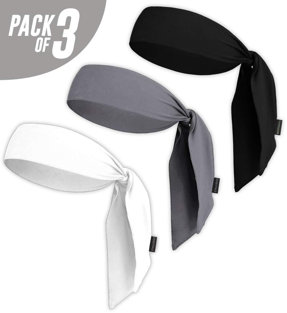 Head Tie & Sports Headband - Ninja & Tennis Bandana - Tie Back Sweatband for Men, Women, Kids & Pirates - Athletic Hair Band / Wrap for Karate, Basketball, Softball, Running & Workout - Sweat Wicking 1 Black / 1 Gray / 1 White - BeesActive Australia