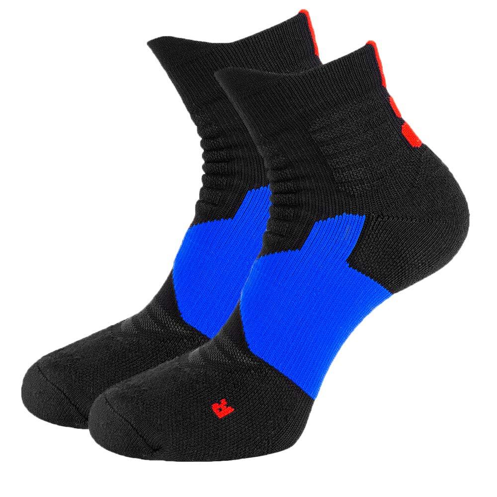 Toes&Feet Men's Cushioned Anti Blister Ankle Compression Basketball Socks 2 Pairs Black With Blue - BeesActive Australia