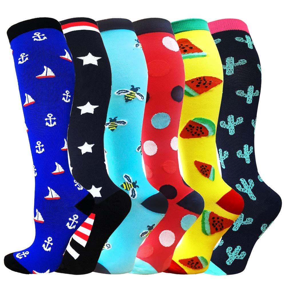 Compression Socks For Women&Men 1/3/6 Pairs - Best Medical for Running Athletic Flight Travel Circulation Recovery, 20-30mmHg A2-assorted 8- 6 Pairs Small / Medium - BeesActive Australia