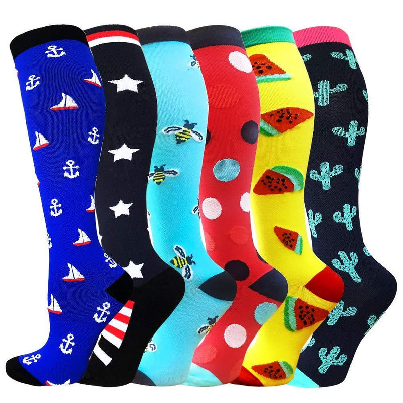 Compression Socks For Women&Men 1/3/6 Pairs - Best Medical for Running Athletic Flight Travel Circulation Recovery, 20-30mmHg A2-assorted 8- 6 Pairs Small / Medium - BeesActive Australia