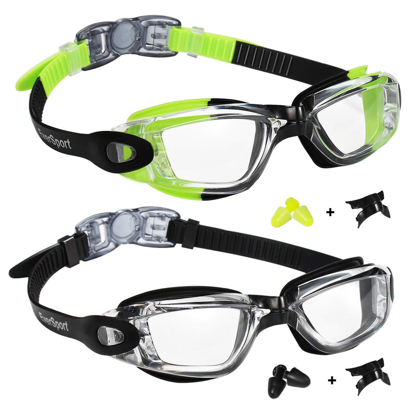 EverSport Swim Goggles Pack of 2 Swimming Goggles Anti Fog for Adult Men Women Youth Kids Pistachio Green/Black & Black - BeesActive Australia